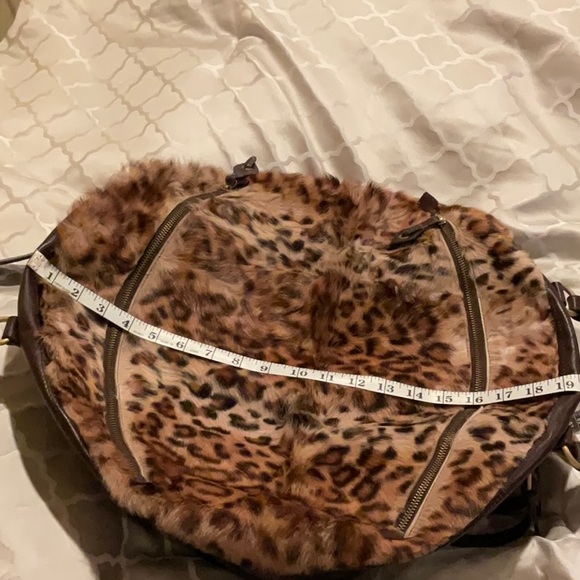 Genuine Leather & Fur Large Handbag Leopard print real fur One-of-a-Kind Satchel - Picture 7 of 16